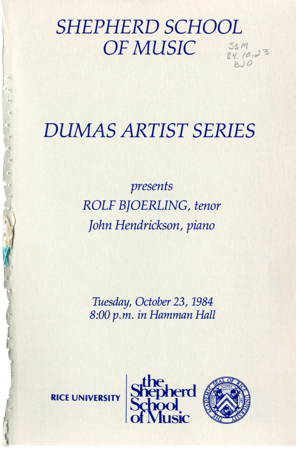 Shepherd School of Music Dumas Artist Series