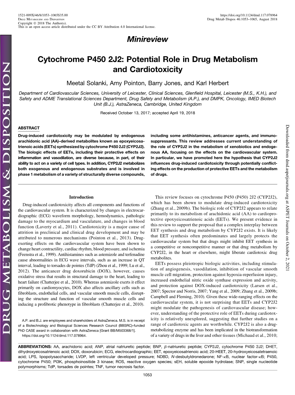 Cytochrome P450 2J2: Potential Role in Drug Metabolism and Cardiotoxicity