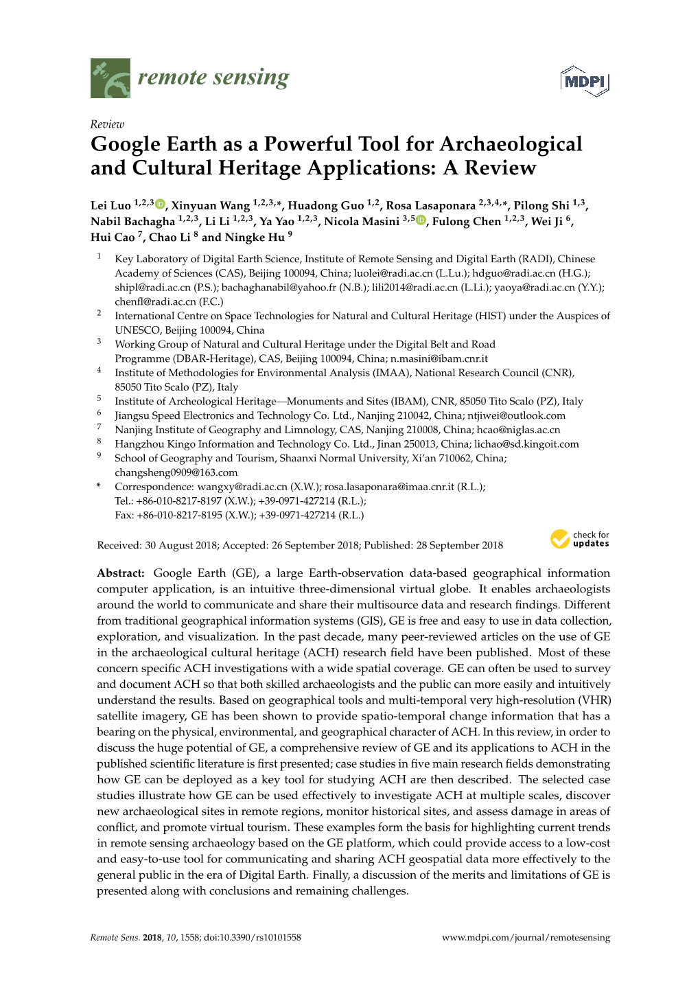 Google Earth As a Powerful Tool for Archaeological and Cultural Heritage Applications: a Review