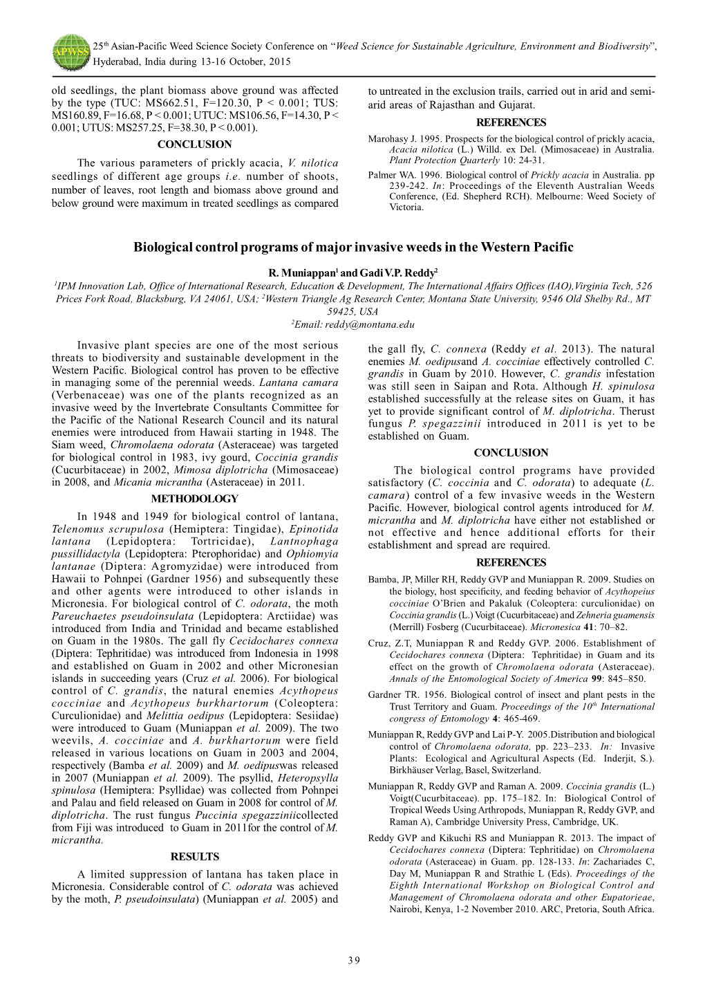 Biological Control Programs of Major Invasive Weeds in the Western Pacific