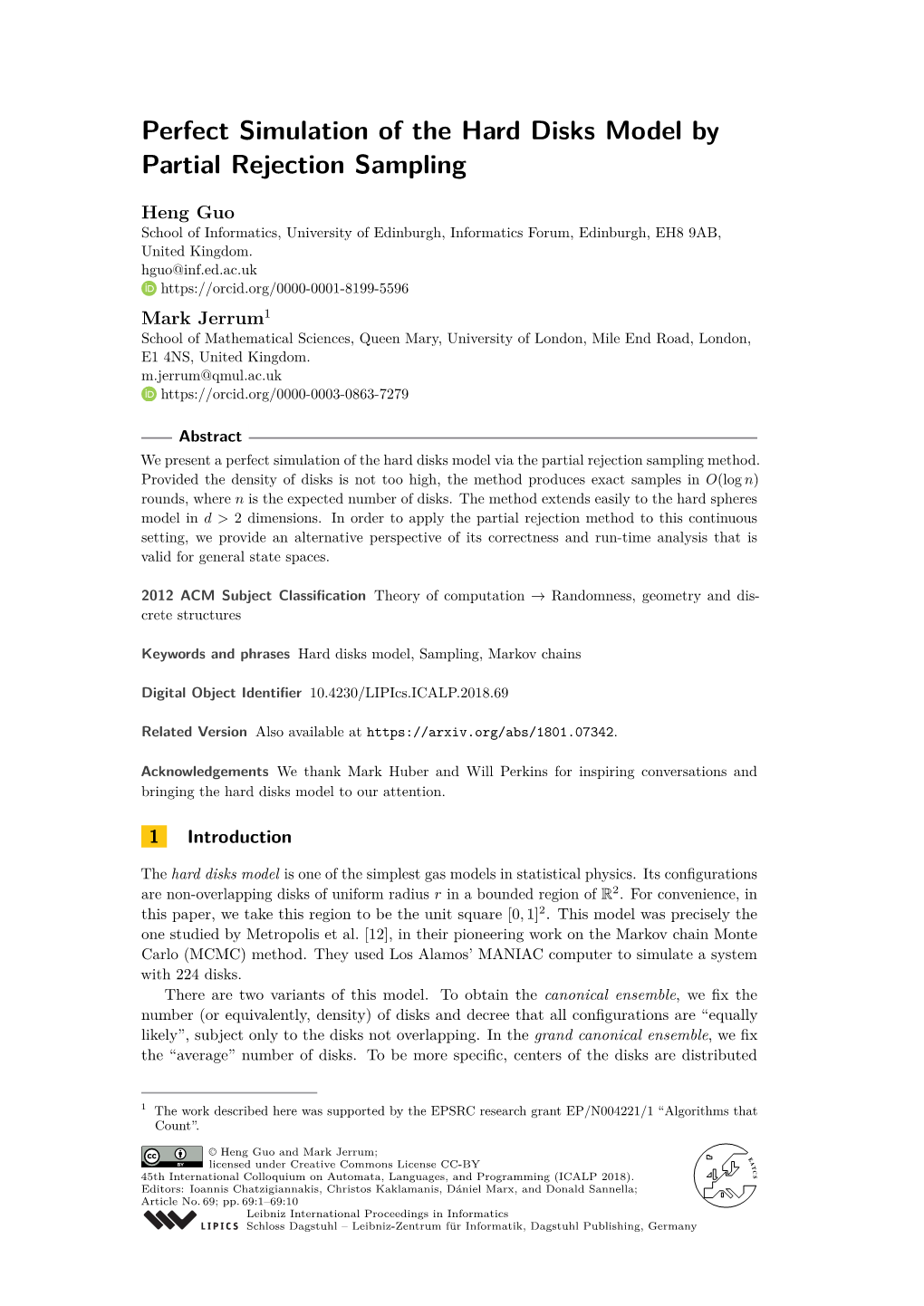 Perfect Simulation of the Hard Disks Model by Partial Rejection Sampling