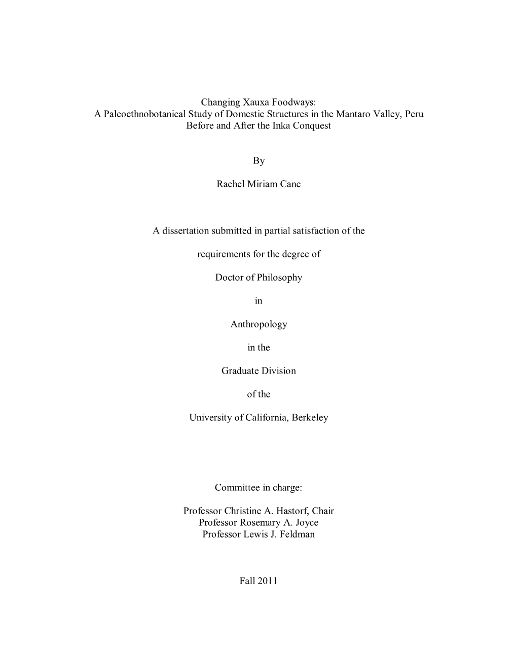 Changing Xauxa Foodways: a Paleoethnobotanical Study of Domestic Structures in the Mantaro Valley, Peru Before and After the Inka Conquest