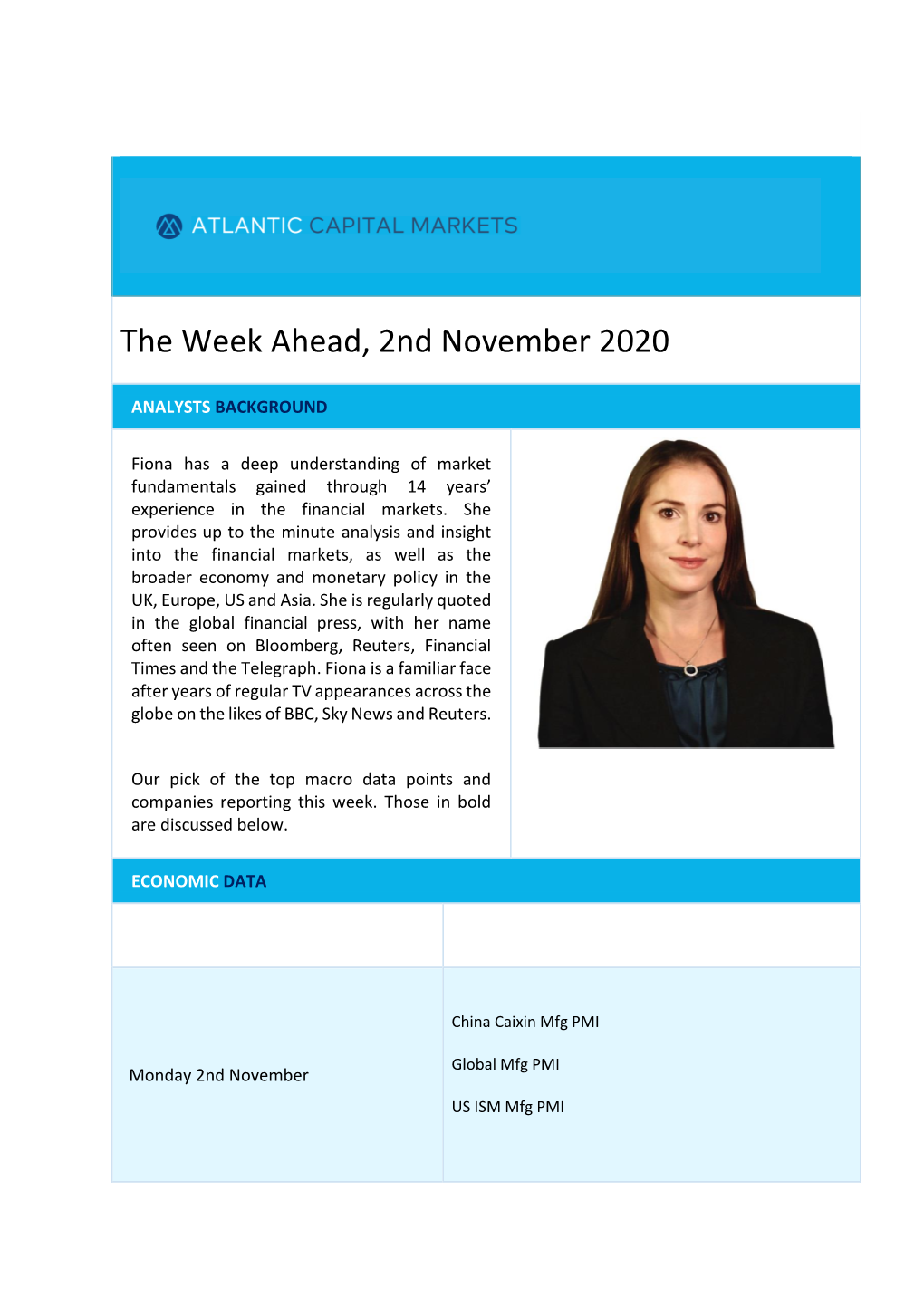 The Week Ahead, 2Nd November 2020