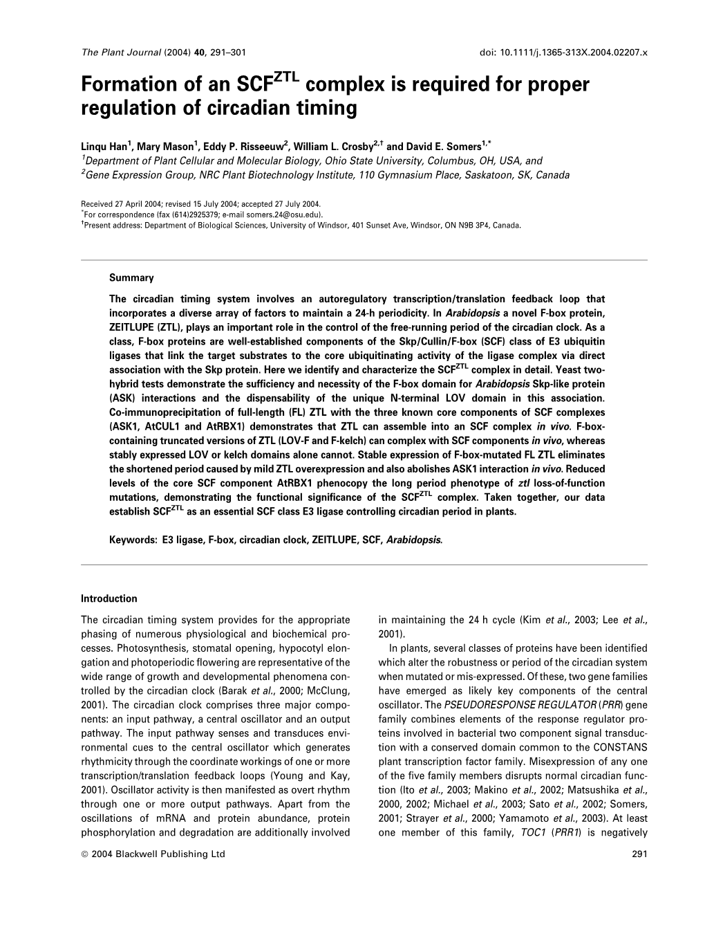 Formation of an SCF Complex Is Required for Proper Regulation of Circadian Timing