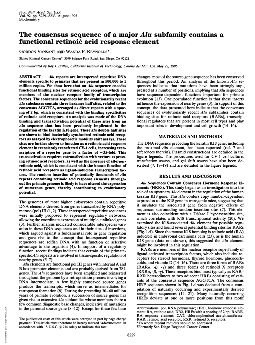 Functional Retinoic Acid Response Element GORDON Vansantr AD WANDA F