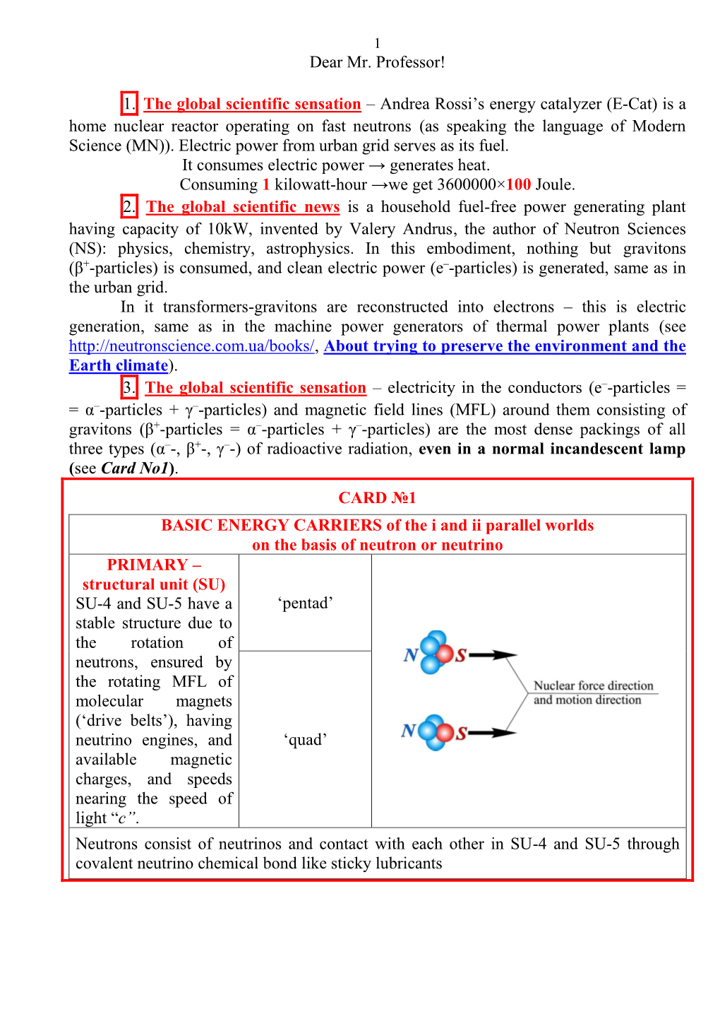 1. the Global Scientific Sensation – Andrea Rossi's Energy Catalyzer