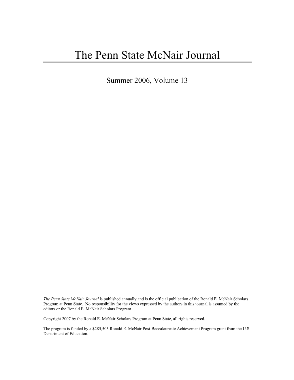 The Penn State Mcnair Journal