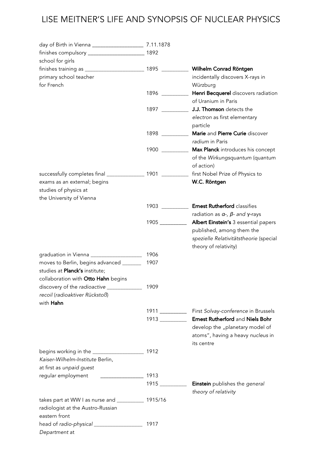 Lise Meitner's Life and Synopsis of Nuclear Physics