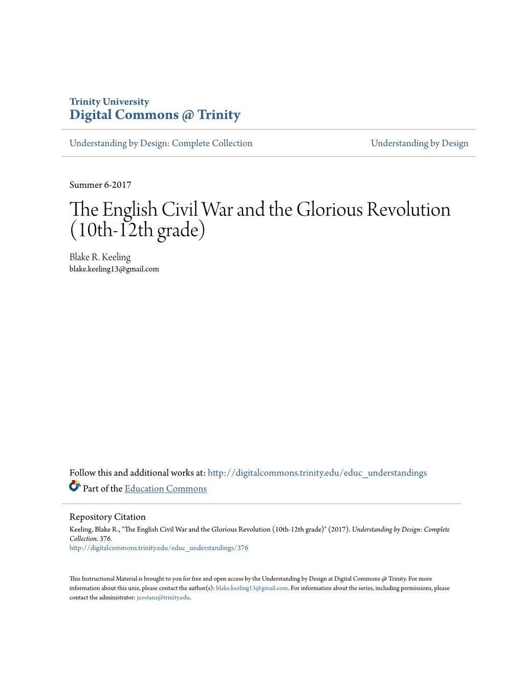 The English Civil War and the Glorious Revolution