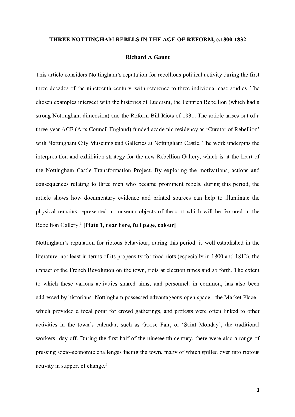 THREE NOTTINGHAM REBELS in the AGE of REFORM, C.1800-1832