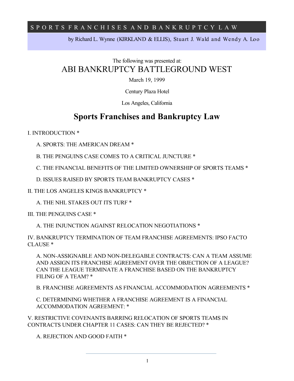 Sports Franchises and Bankruptcy Law