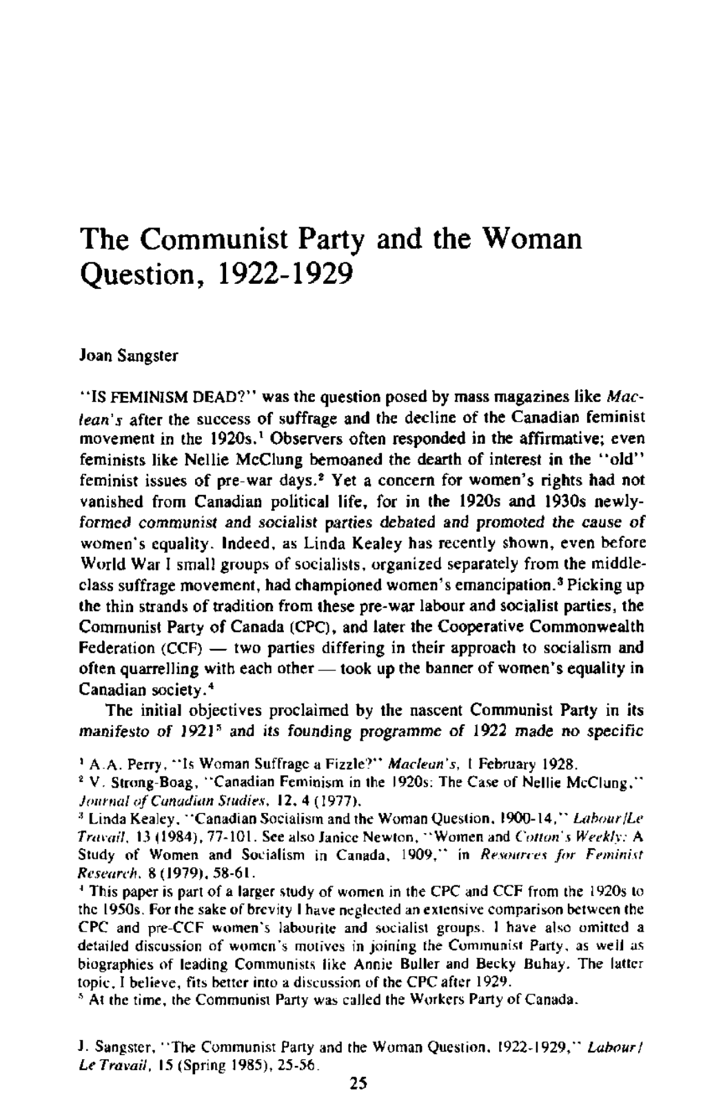 The Communist Party and the Woman Question, 1922-1929
