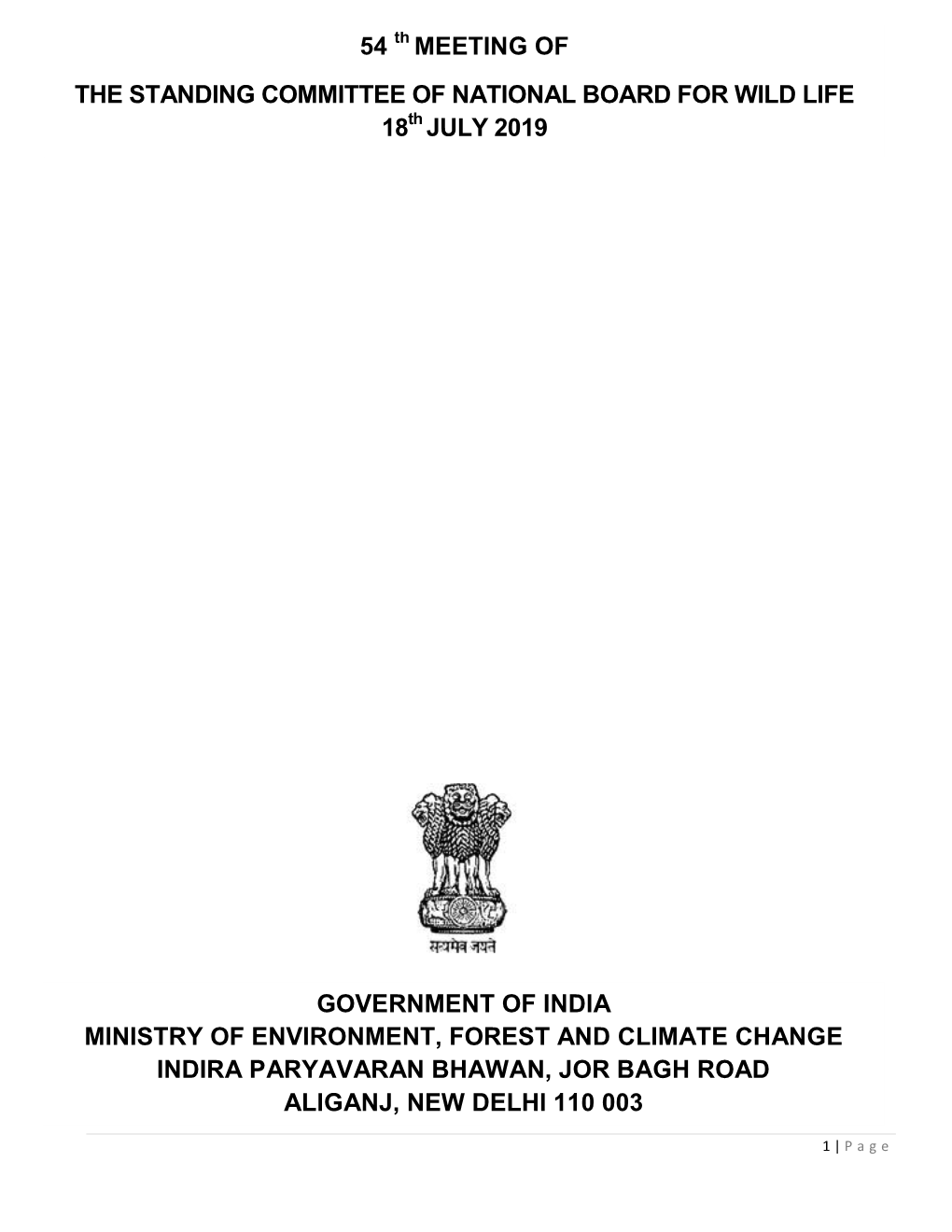 Government of India Ministry of Environment, Forest and Climate Change Indira Paryavaran Bhawan, Jor Bagh Road Aliganj, New Delhi 110 003