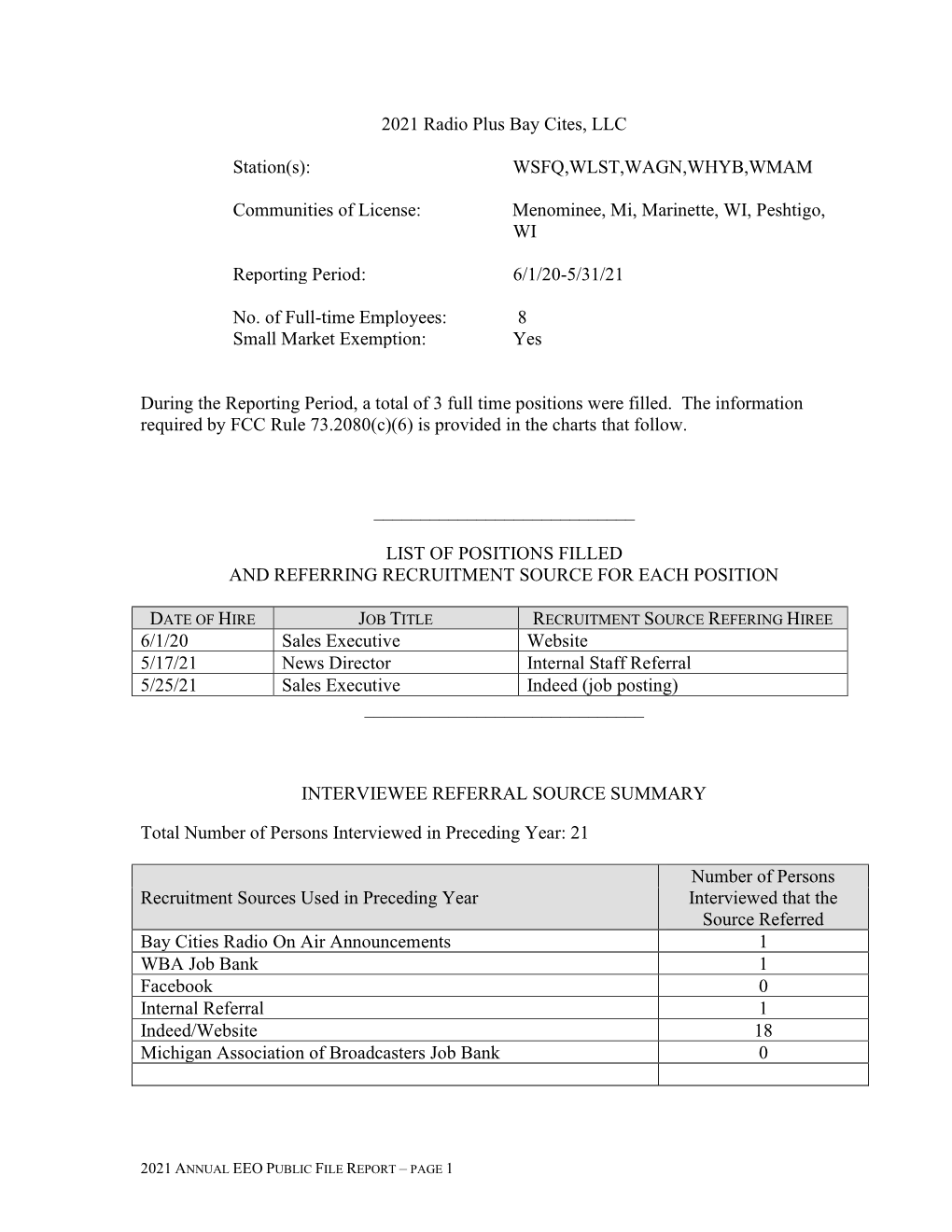 Eeo Public File Report – Page 1 Initiatives