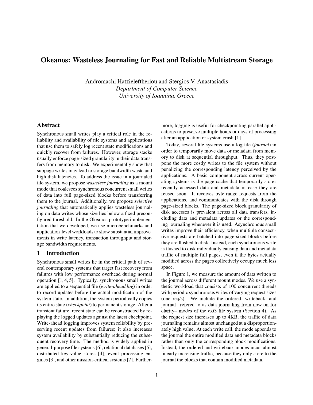 Wasteless Journaling for Fast and Reliable Multistream Storage