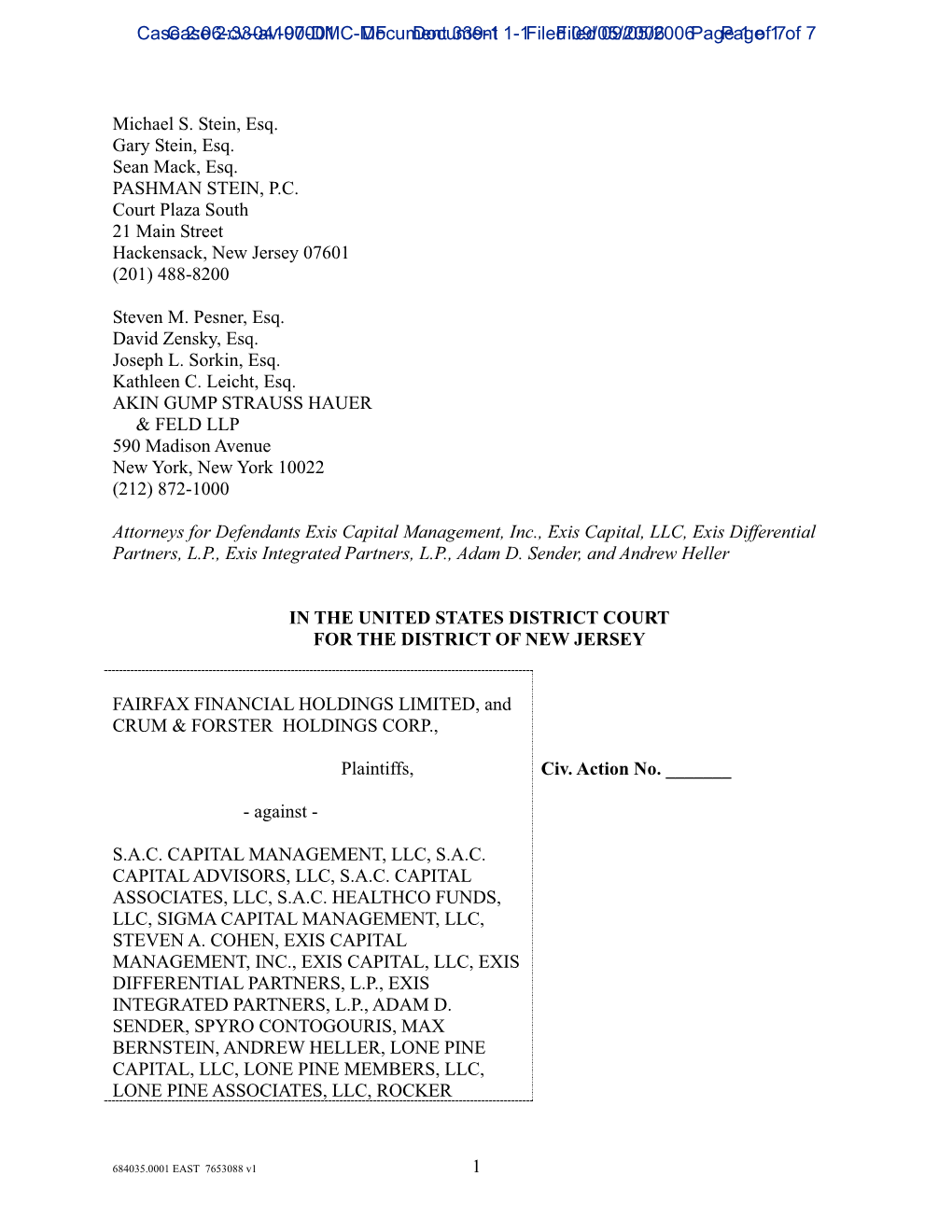 Fairfax Financial Holdings Limited, Et Al. V. SAC Capital Management