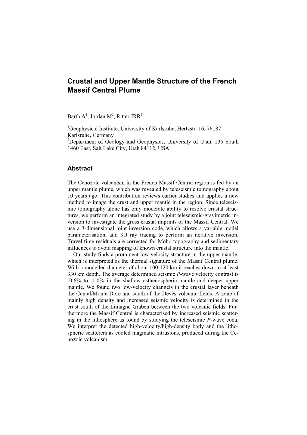 Crustal and Upper Mantle Structure of the French Massif Central Plume