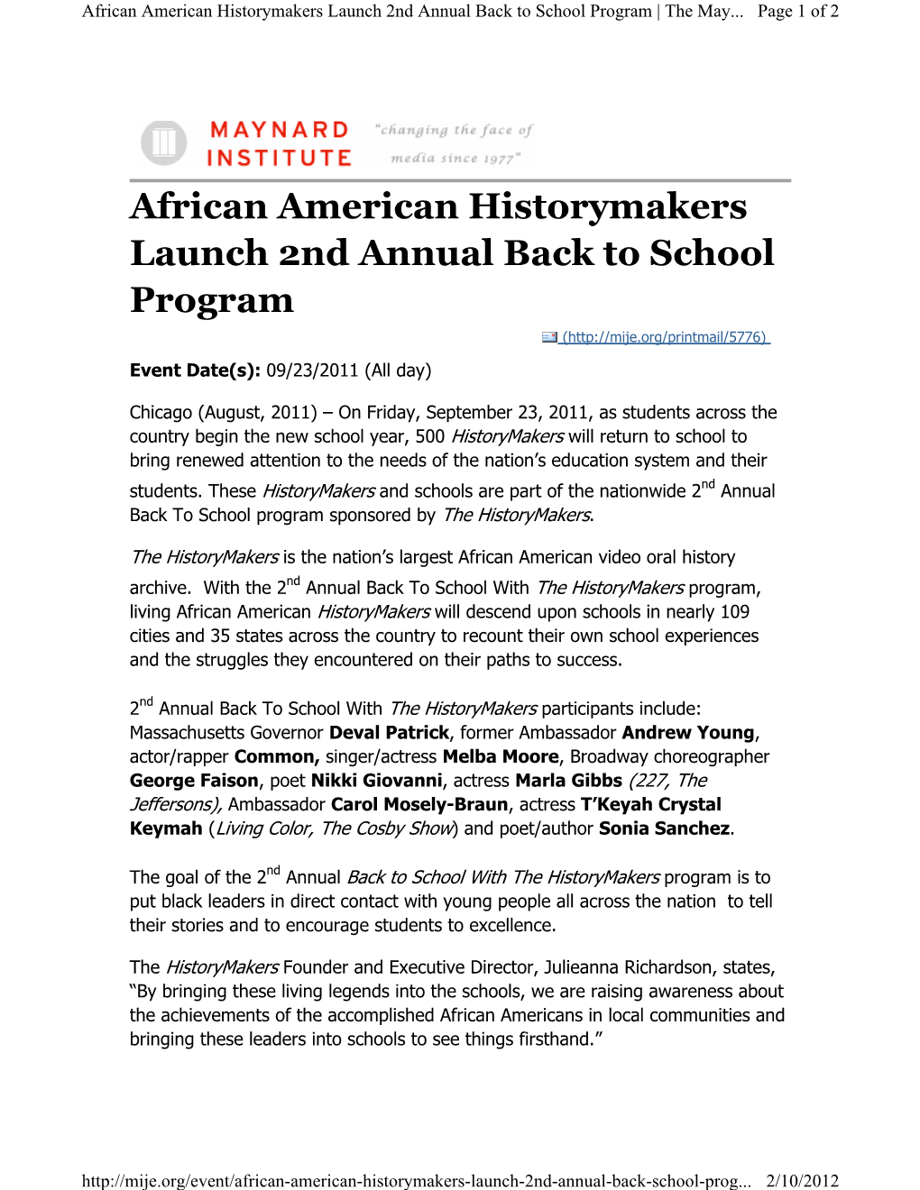 African American Historymakers Launch 2Nd Annual Back to School Program | the May