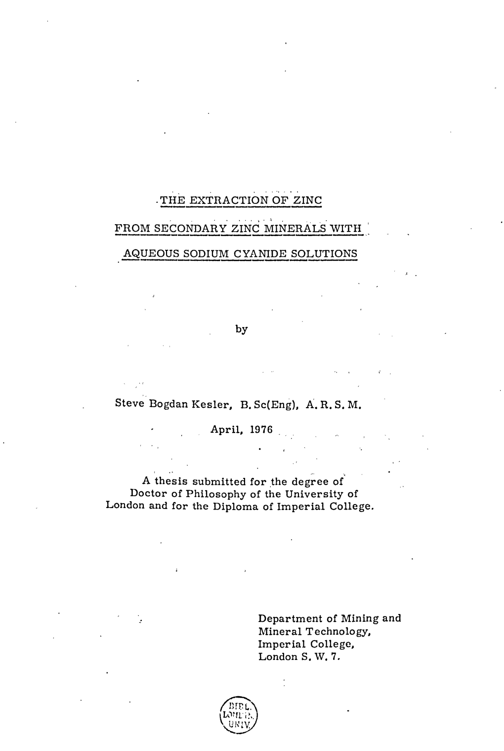 The Extraction of Zinc from Secondary Zinc Minerals