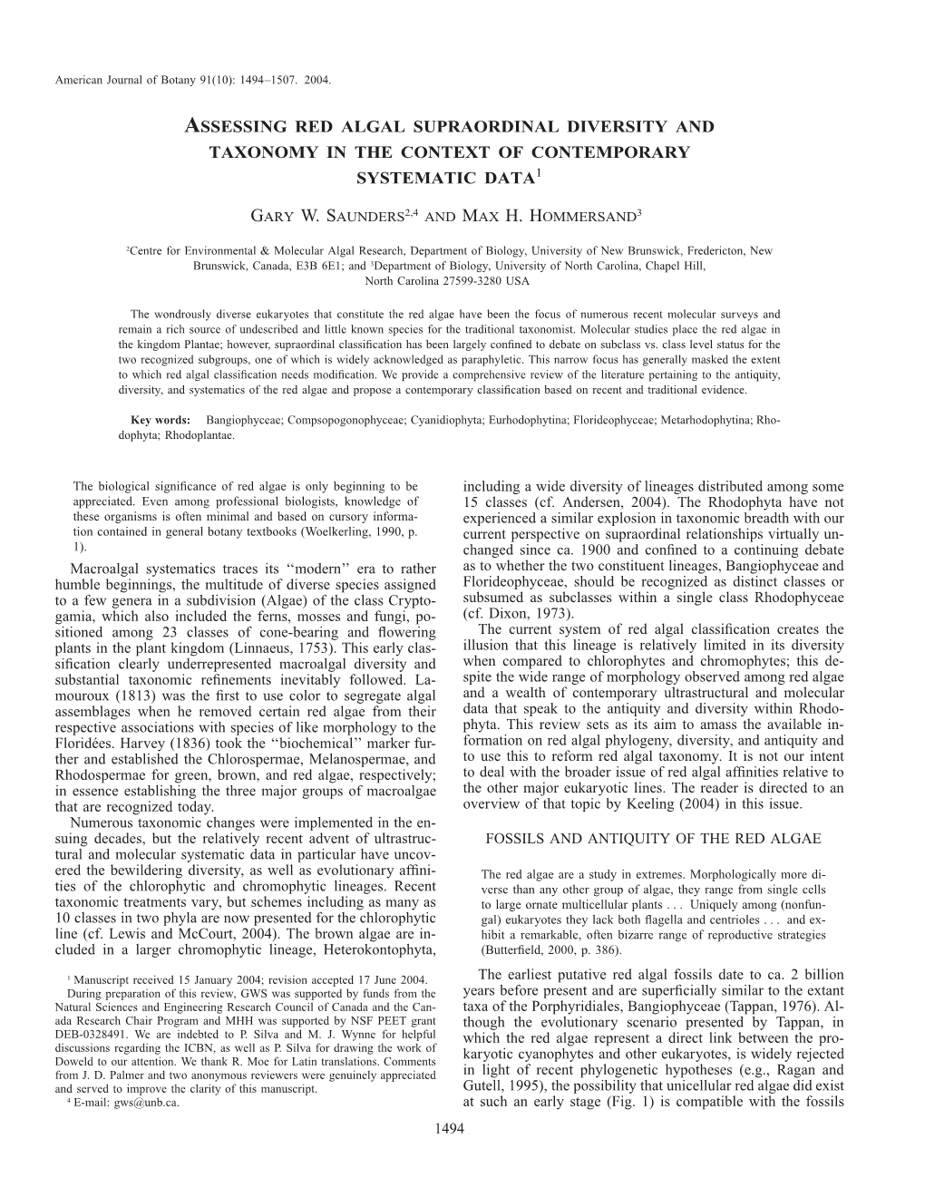 Assessing Red Algal Supraordinal Diversity and Taxonomy in the Context of Contemporary Systematic Data1