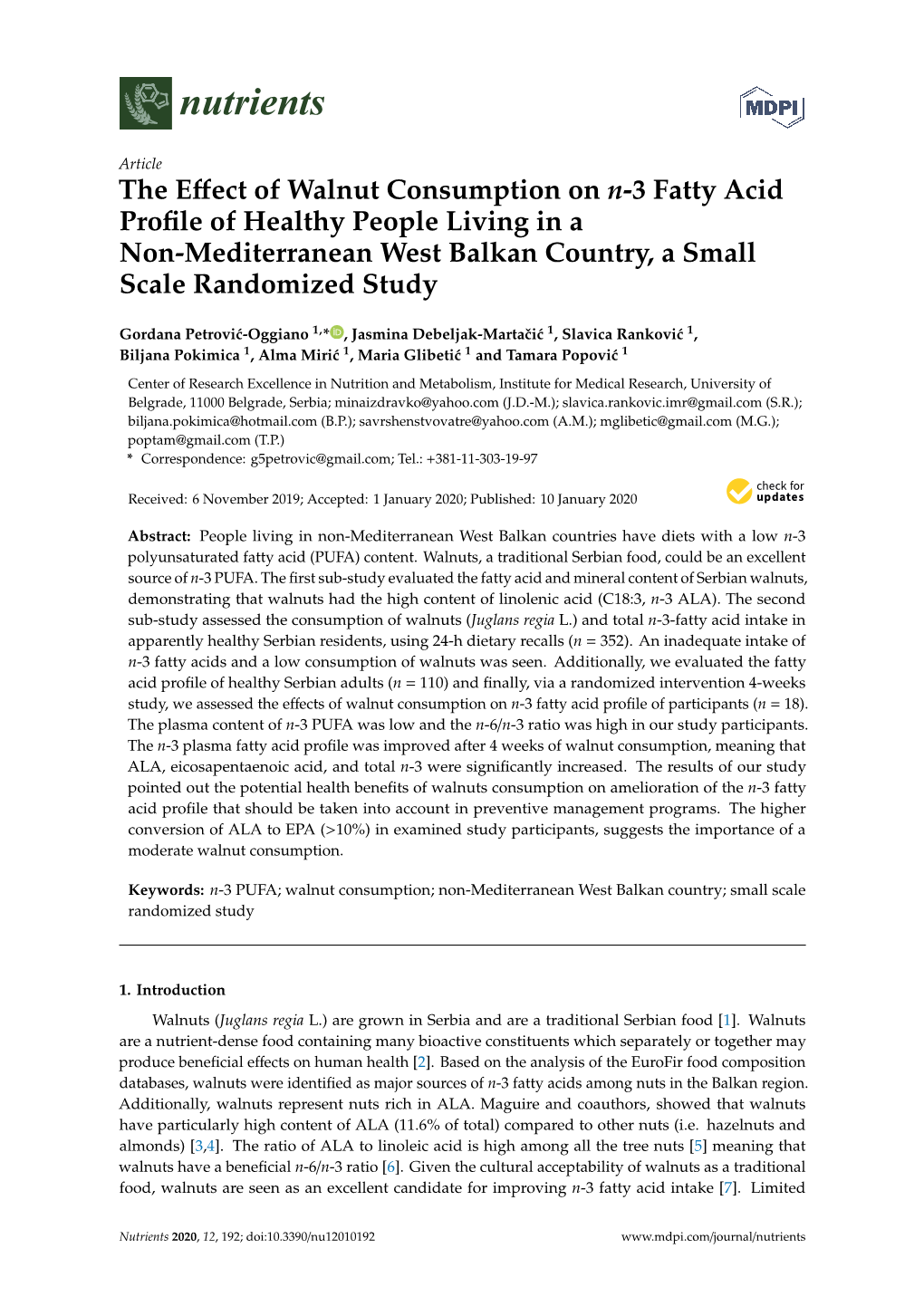 The Effect of Walnut Consumption on N-3 Fatty Acid Profile of Healthy