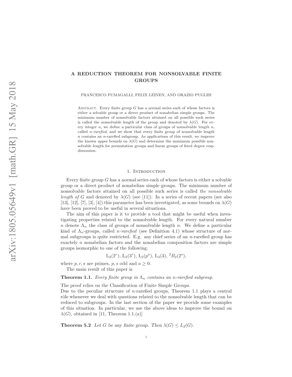 Arxiv:1805.05649V1 [Math.GR]