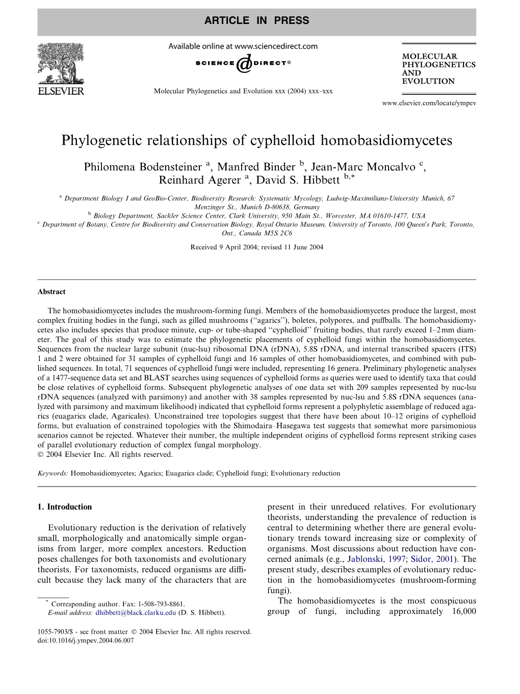 Phylogenetic Relationships of Cyphelloid Homobasidiomycetes