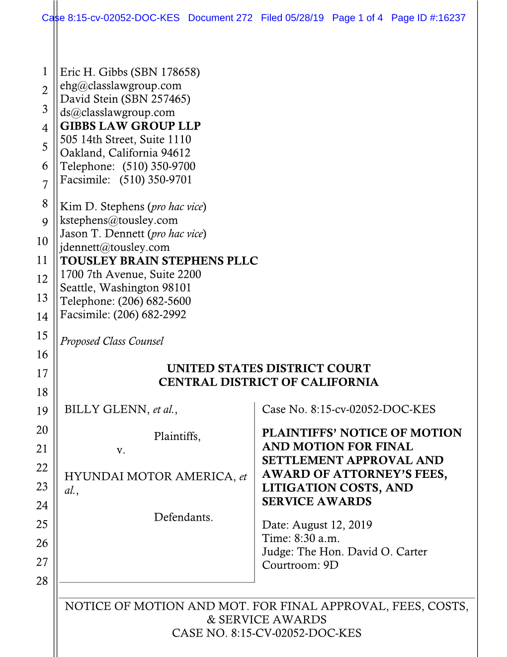 Notice of Motion and Mot. for Final Approval, Fees, Costs, & Service Awards Case No