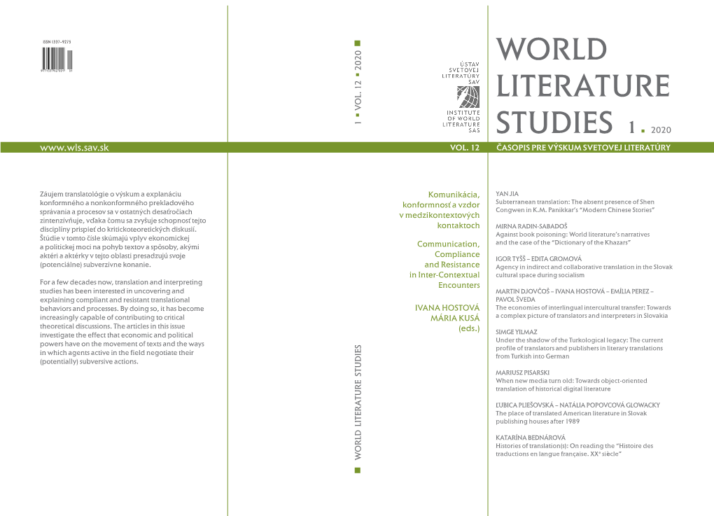 World Literature Studies Literature World Časopis Pre Výskum Svetovej Literatúry 1