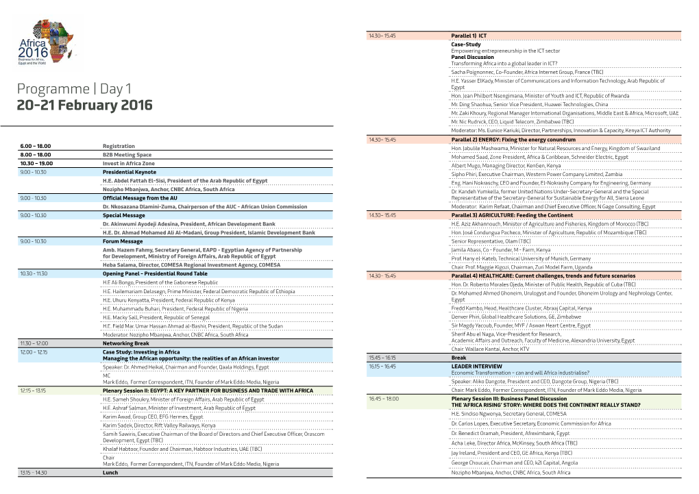 Programme | Day 1 20-21 February 2016