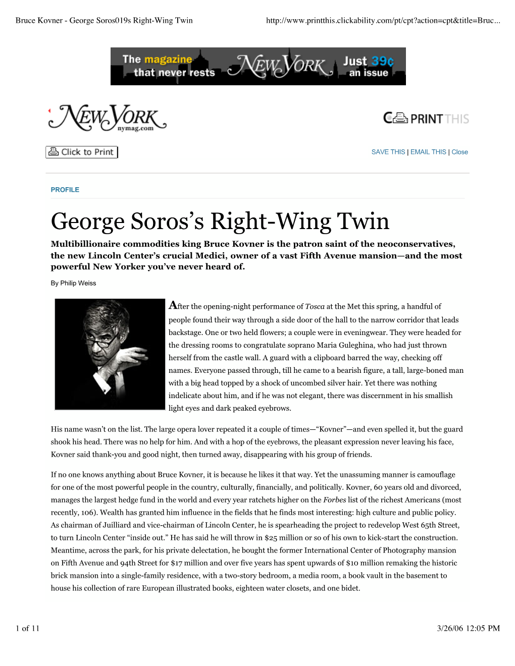 Bruce Kovner - George Soros�019S Right-Wing Twin