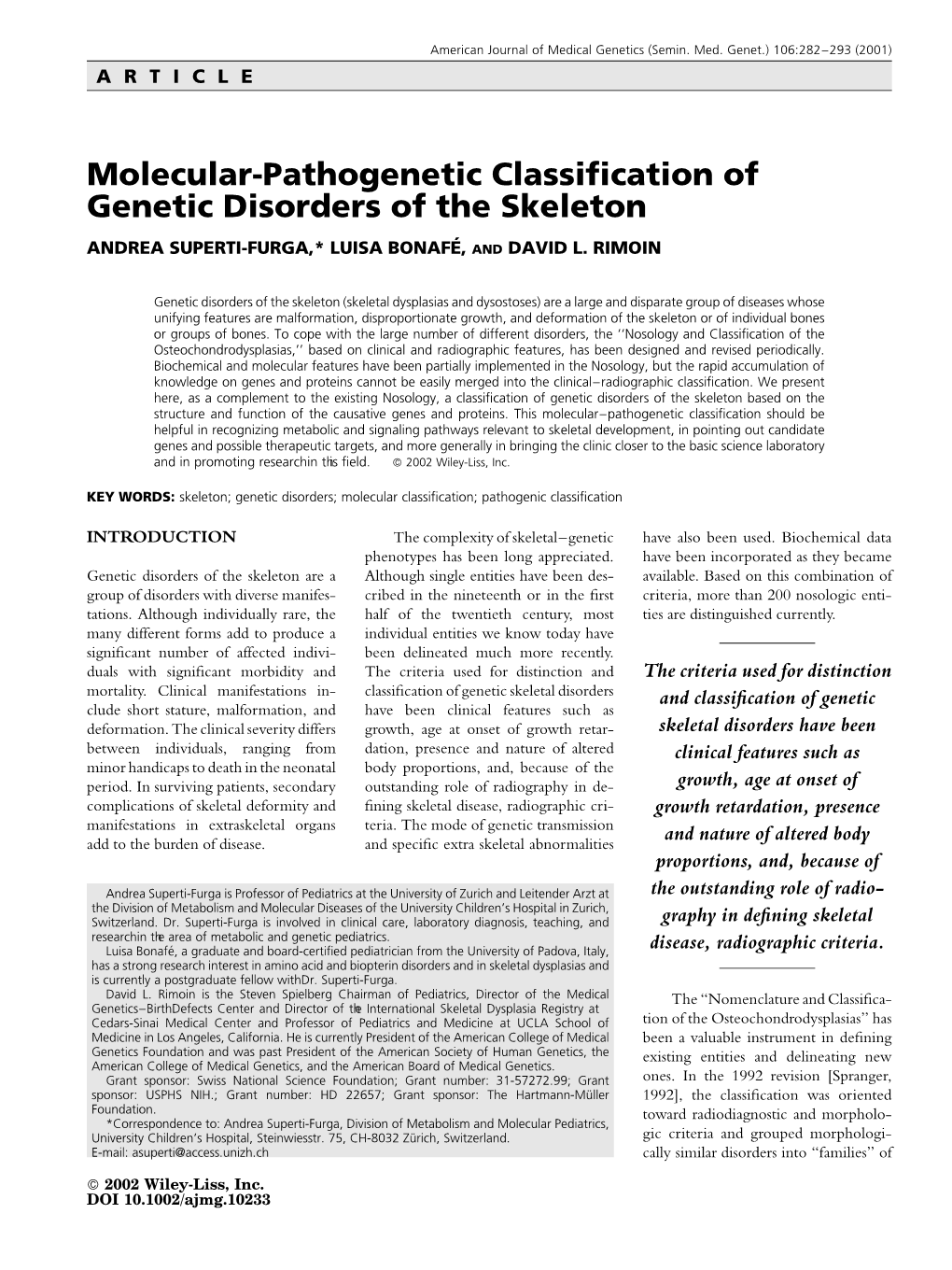 Molecular-Pathogenetic Classification of Genetic Disorders of the Skeleton