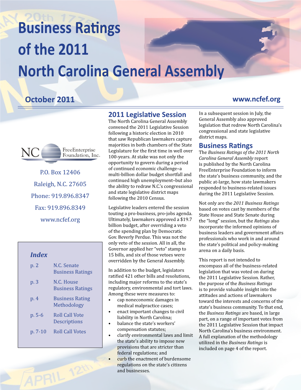 Business Ratings of the 2011 North Carolina General Assembly