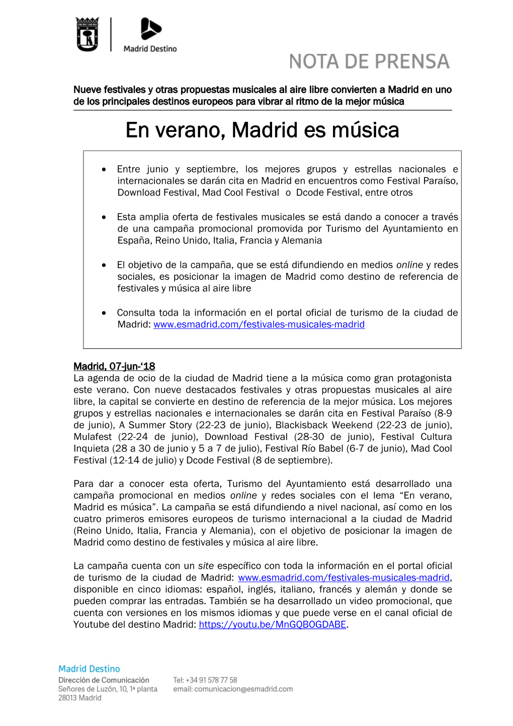 En Verano, Madrid Es Música