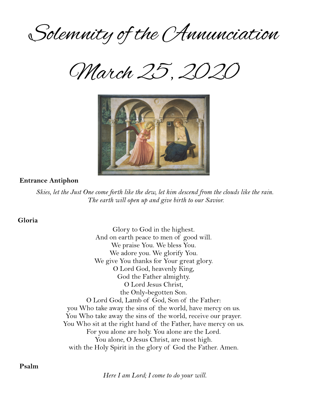 Solemnity of the Annunciation March 25, 2020