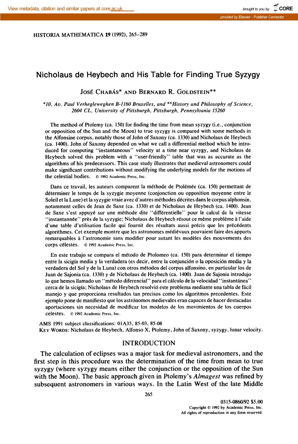 Nicholaus De Heybech and His Table for Finding True Syzygy