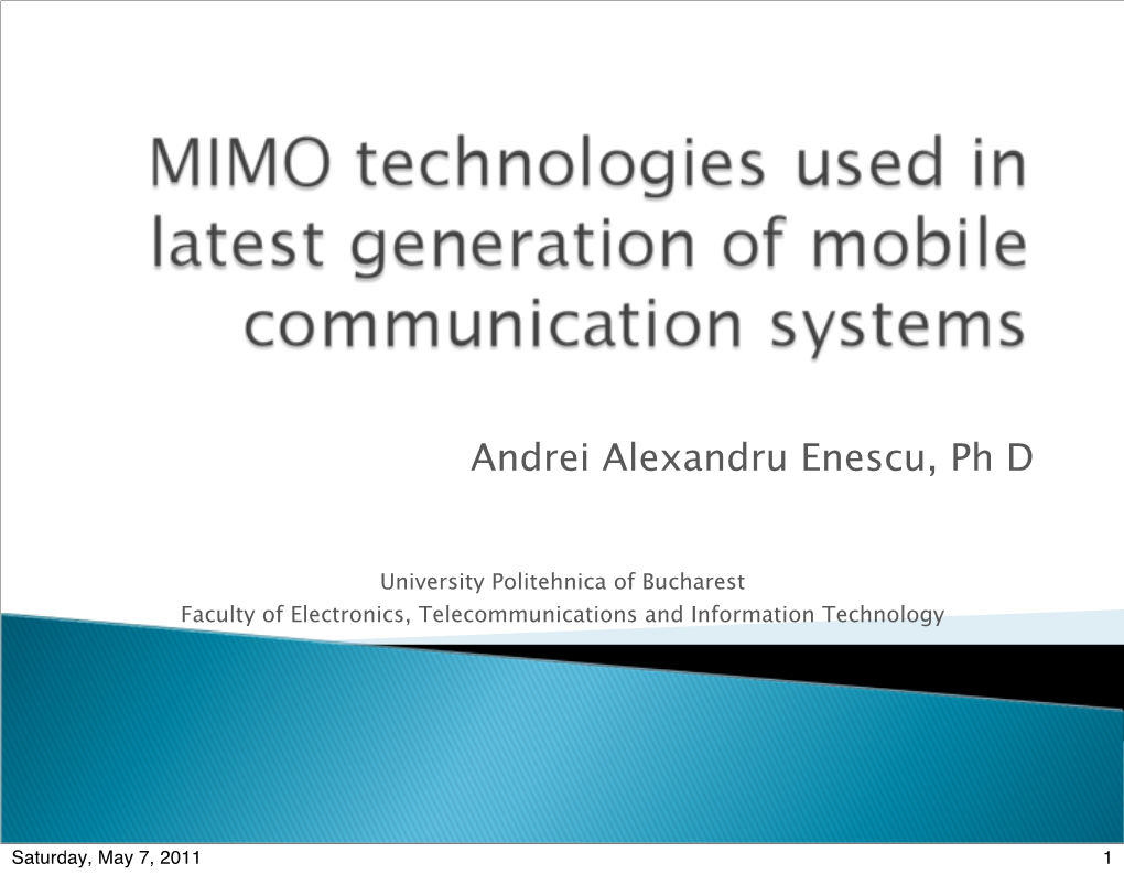 MIMO Technologies Used in Latest Generation of Mobile