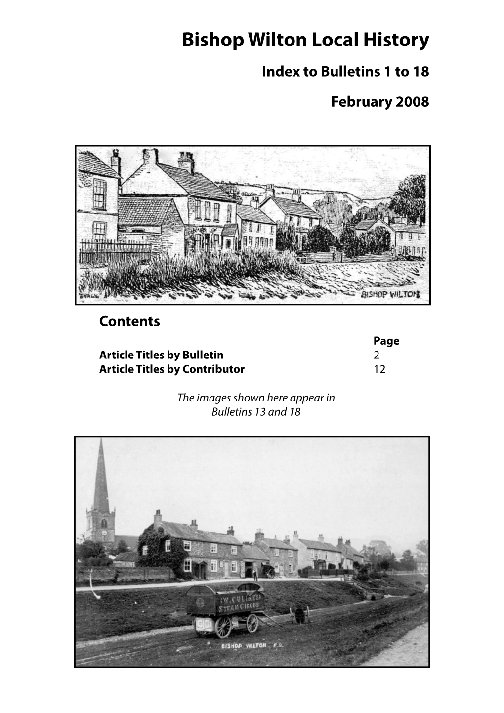 Bishop Wilton Local History Index to Bulletins 1 to 18 February 2008