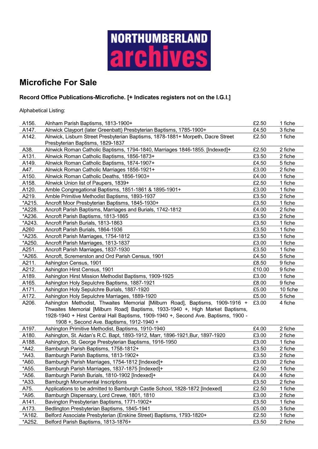 Microfiche for Sale