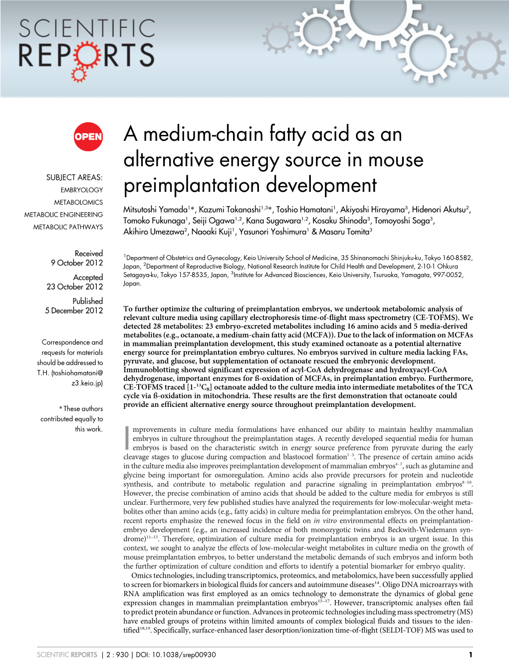 A Medium-Chain Fatty Acid As an Alternative Energy Source in Mouse