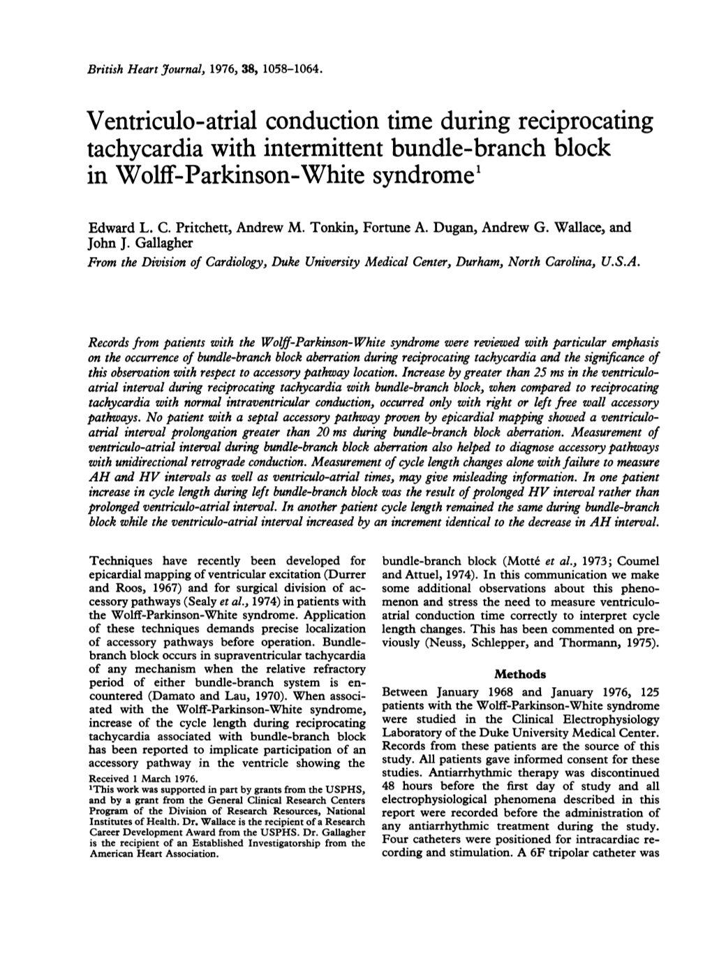 Ventriculo-Atrial Conduction Time During Reciprocating in Wolff