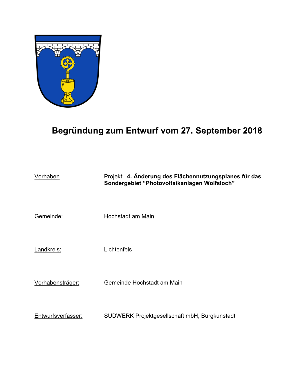 Begründung Zum Entwurf Vom 27. September 2018