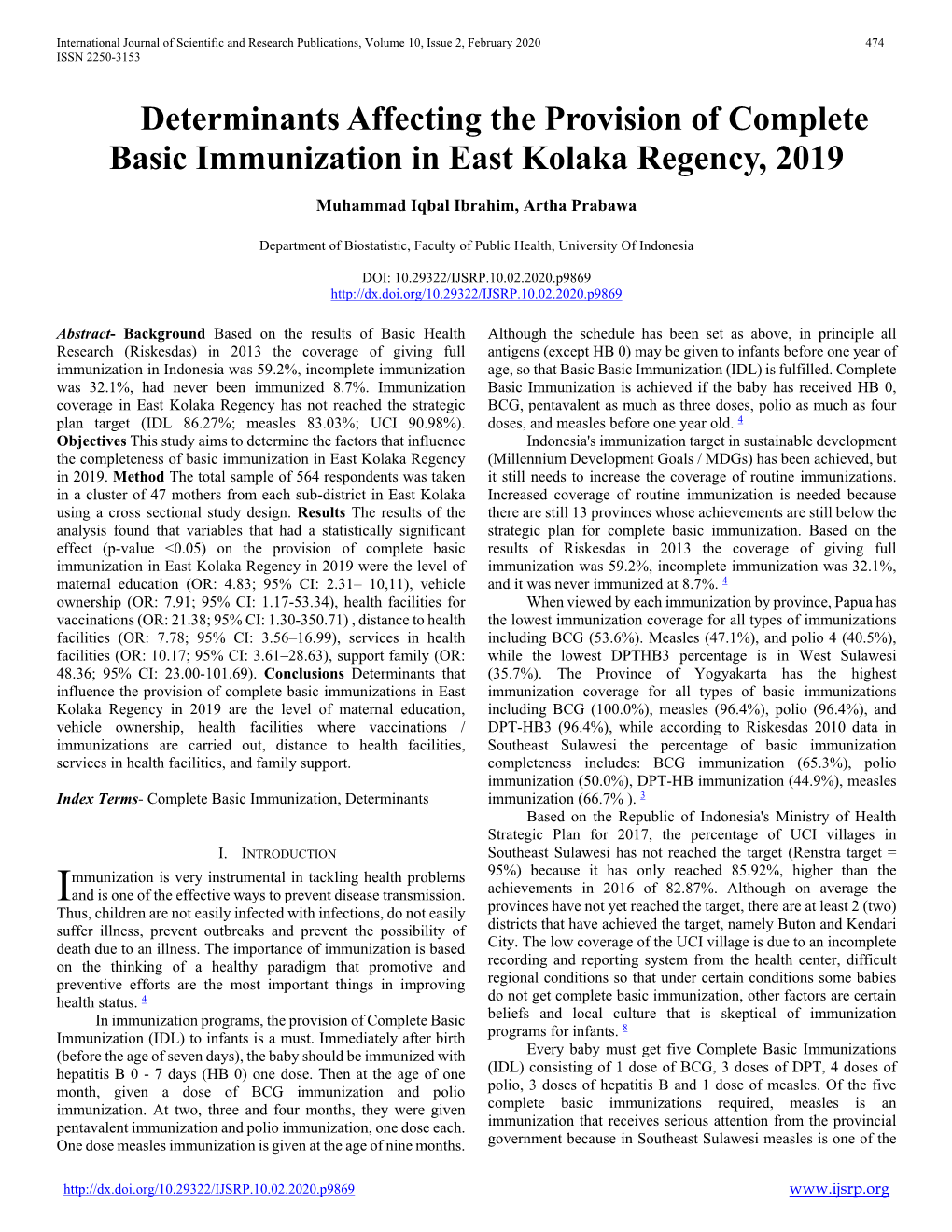 Determinants Affecting the Provision of Complete Basic Immunization in East Kolaka Regency, 2019