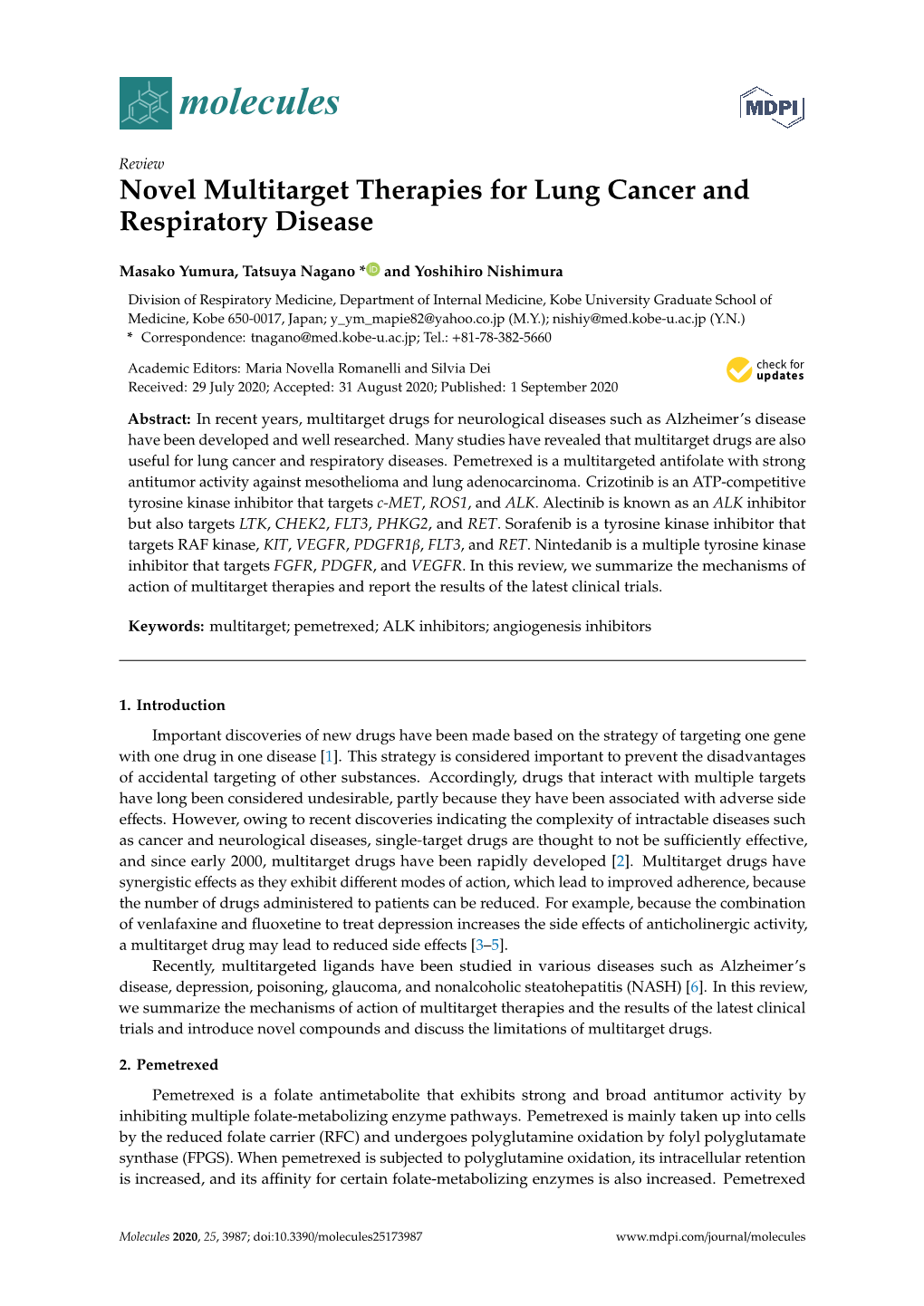 Novel Multitarget Therapies for Lung Cancer and Respiratory Disease