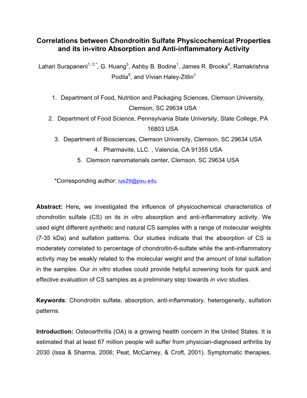 Correlations Between Chondroitin Sulfate Physicochemical Properties and Its In-Vitro Absorption and Anti-Inflammatory Activity