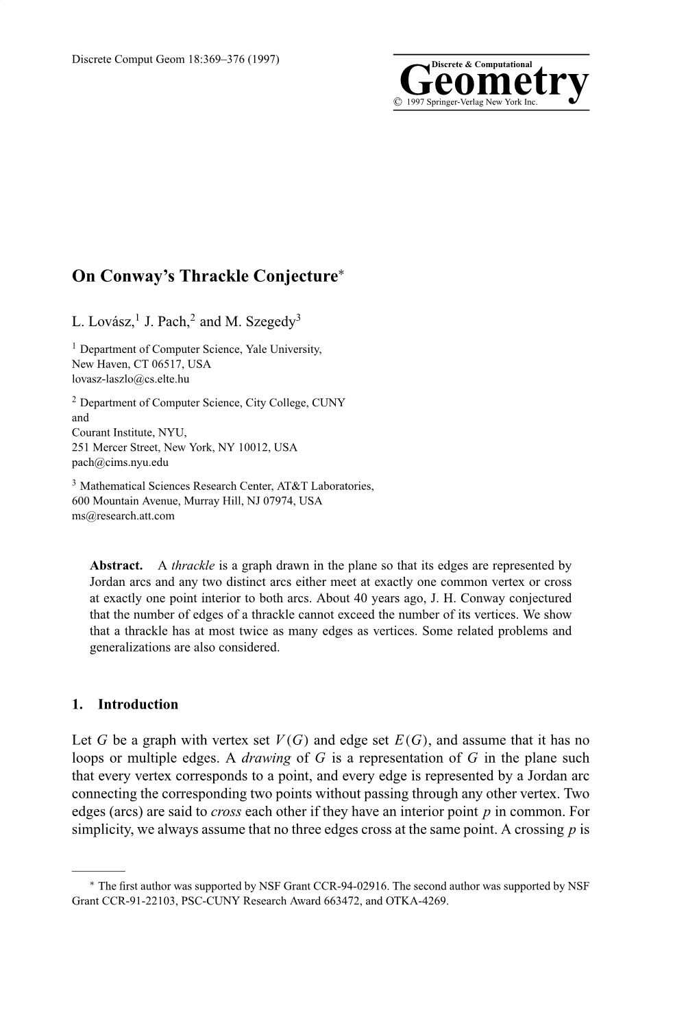 On Conway's Thrackle Conjecture