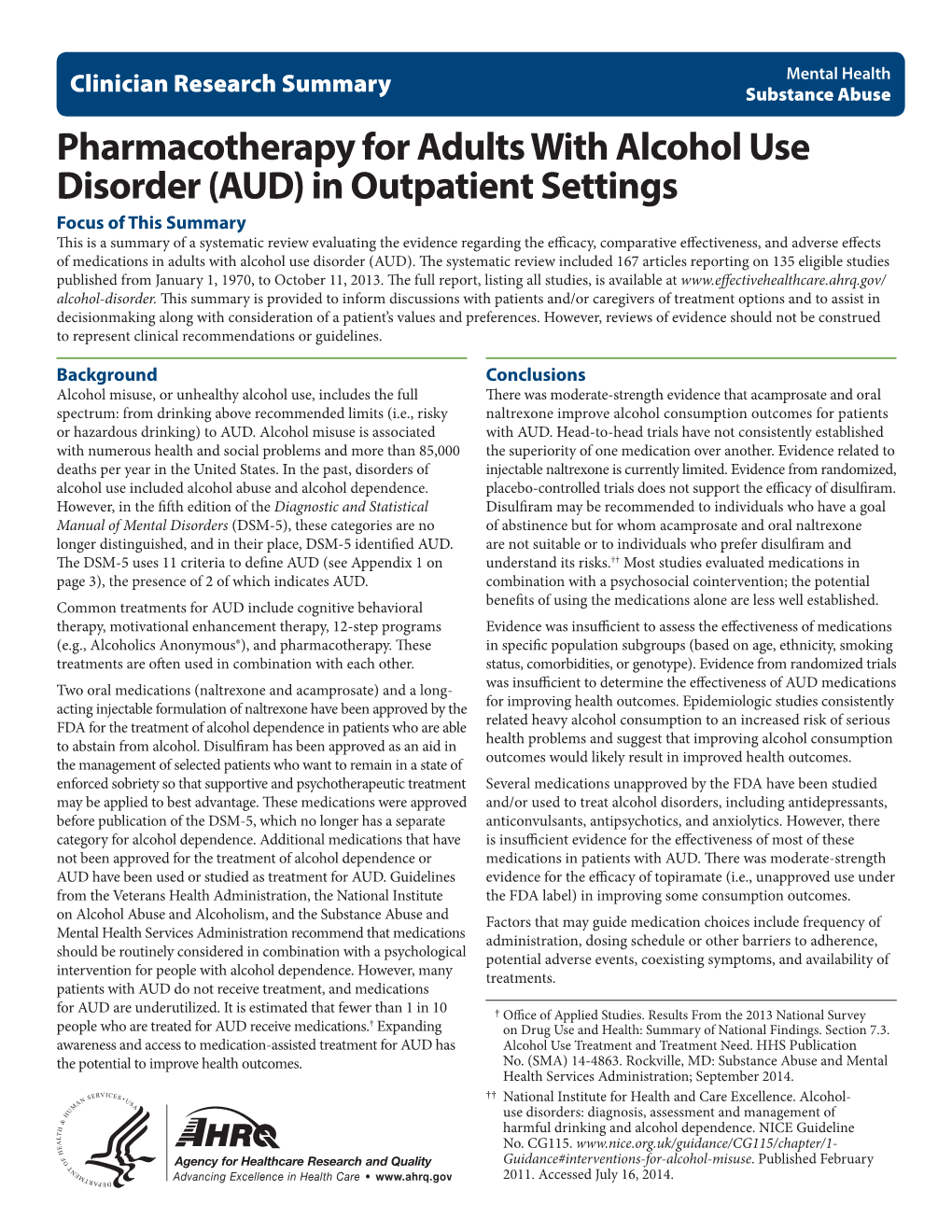 Pharmacotherapy for Adults with Alcohol Use Disorder (AUD) In