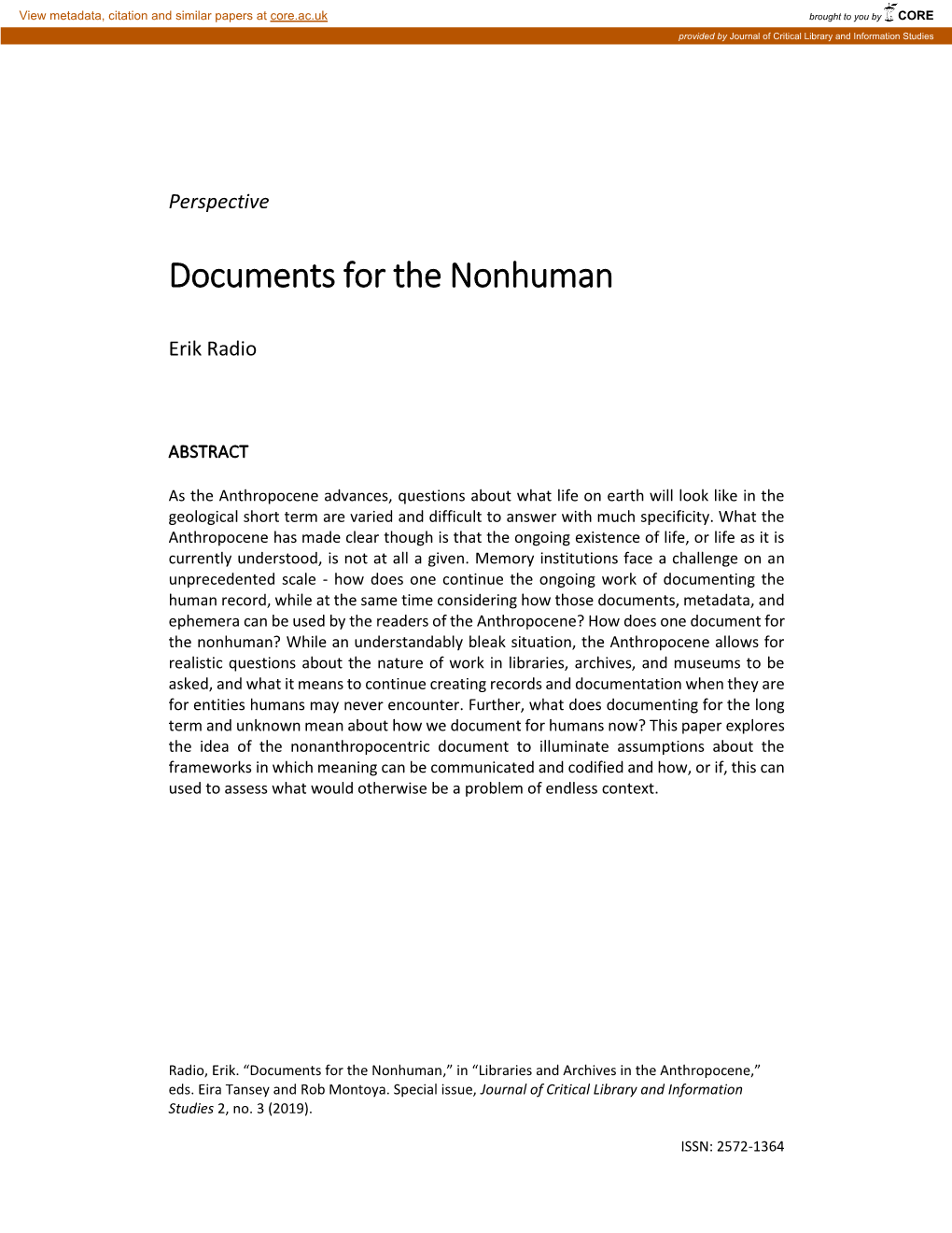 Documents for the Nonhuman