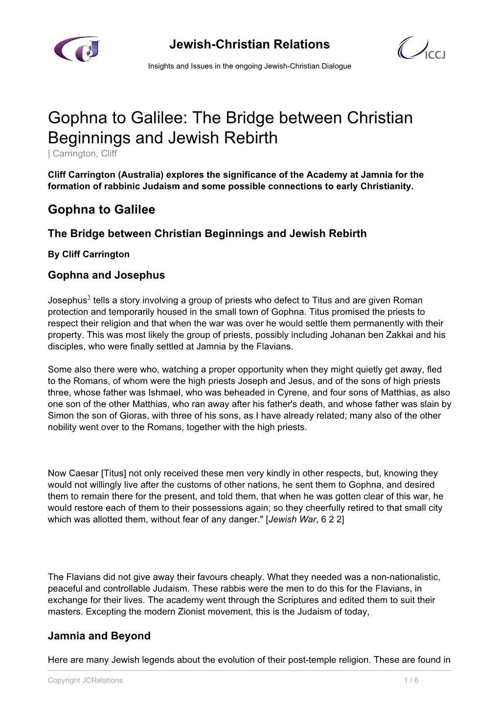 The Bridge Between Christian Beginnings and Jewish Rebirth | Carrington, Cliff