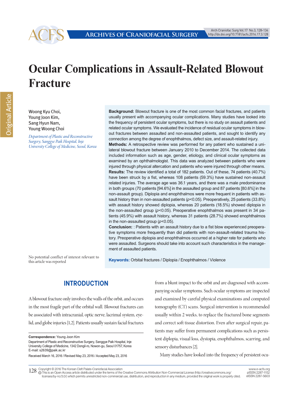 Ocular Complications in Assault-Related Blowout Fracture